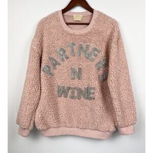 Judith March Pink Sherpa  S Sweatshirt Partners N Wine Rhinestone Lettering